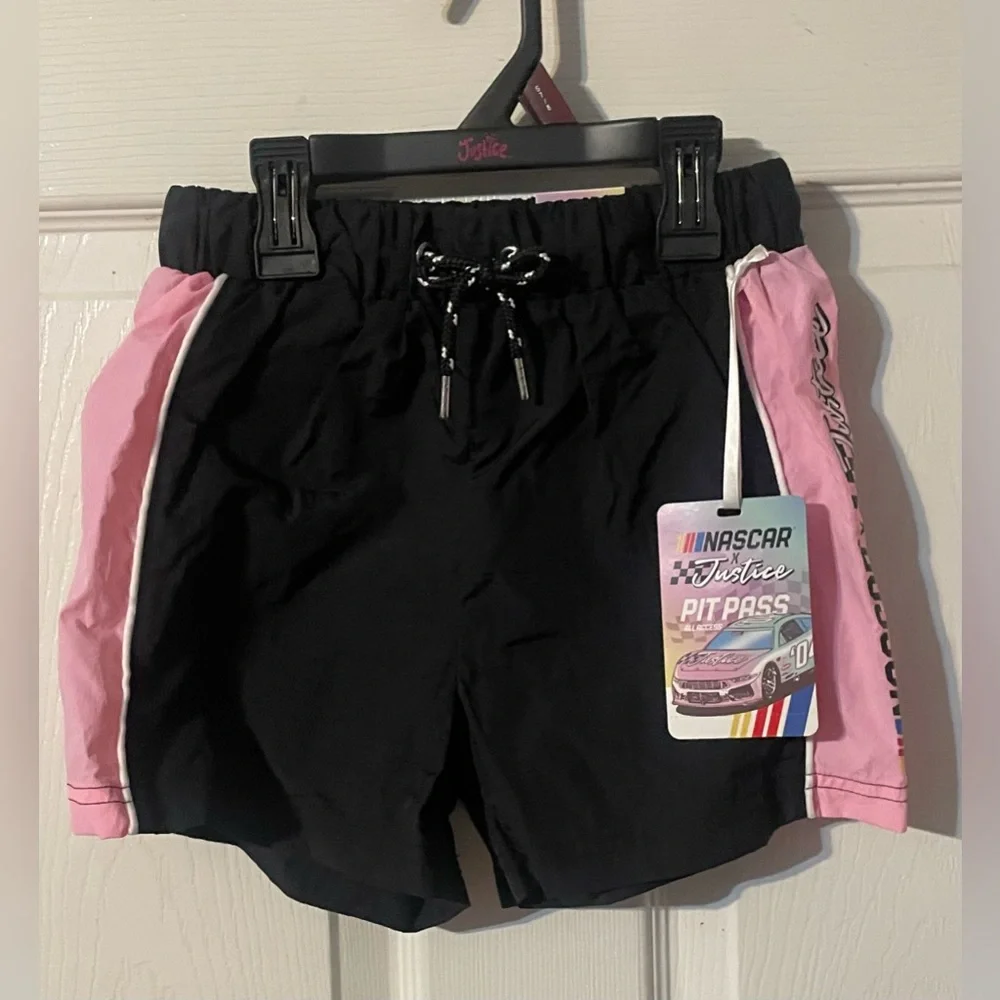 Justice x NASCAR Girls Windbreaker Shorts Black Pink Size S‎ 7/8 NWT